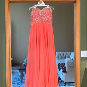 Coral strapless beaded dress